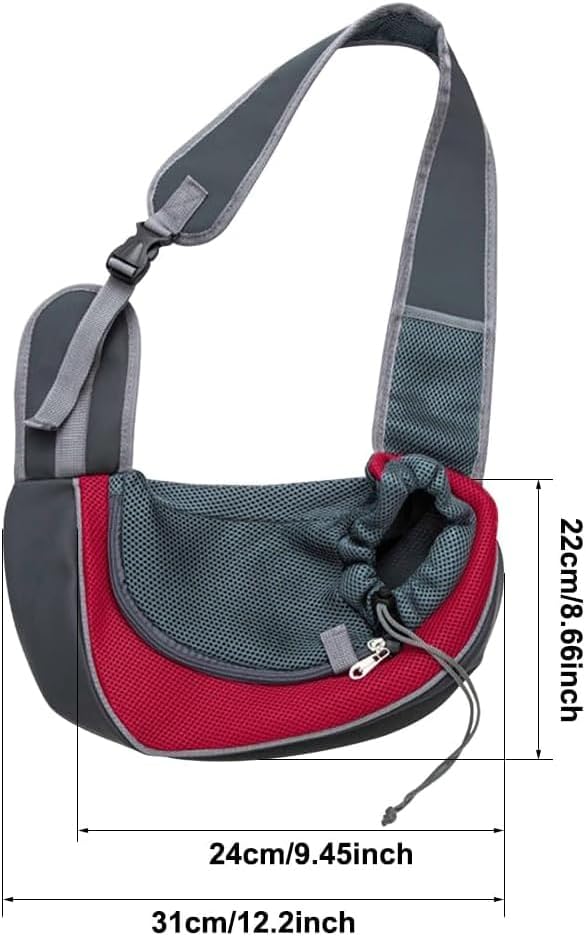 Dog Carrier Sling Front with Adjustable Strap Outdoor Travel Shoulder Pet Bag(Red)
