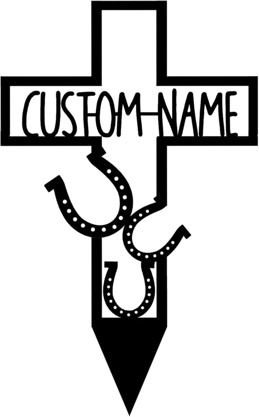 Personalized Grave Marker for Pet, Horse Cross Stake, Horse Loss Outdoor Plaque, Horseshoes Sympathy Gifts, Pet Loss Yard Remembrance Stake, Loss of Horse Plaques