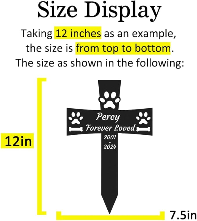 Custom Dog Memorial Garden Stake, Personalized Dog Memorial Grave Marker Cross, Metal Dog Paws Memorial Remembrance Plaque Stake for Cemetery, Pet Dog Sympathy Grave Stake