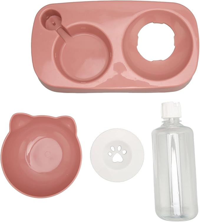 Pet Water Food Bowls - PP Raised Detachable Automatic Water Feeder - Pets Water and Food Bowl Set, Strainer Design, Protection from Dust for Small Medium Cat Dog (Pink)