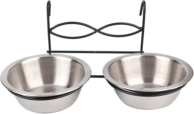 Stainless Steel Double Hanging Bowl Pet Feeding Station Water and Food Bowls with Hook for Small Dogs and Cats