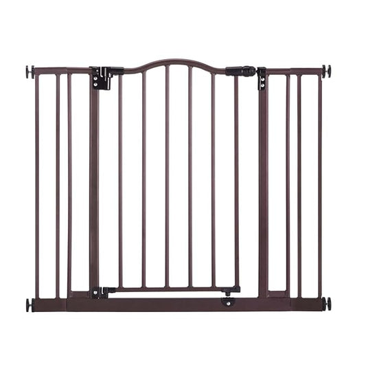 MyPet Windsor Arch Hold-Open & Auto-Close Pressure-Mount Pet Gate: Heavy-Duty Steel Gate 28.5in Tall Comes with Two 5in Extensions from 28in to 38in Wide in Matte Bronze