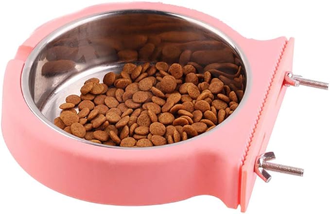 Crate Dog Cat Bowls, Removable Stainless Steel Hanging Pet Cage Bowls for Kennel, Crate Food Water Feeder Bowls with Bolt Holder for Cat, Puppy, Rabbite Birds and Other Small Animals (Small, Pink)