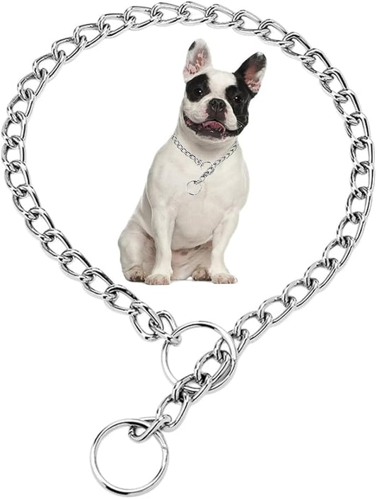 Silver Chain Dog Choke Collar,Metal Slip Link P Chain Training Heavy Duty Male Boys Martingale Collar Female Girls Puppy Collars for XXS XS Small Medium Large Big Breed,S