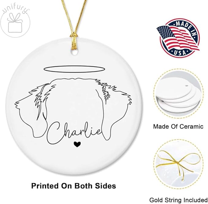 Unifury Custom Dog Memorial Ornament, Personalized Pet Loss Gift - Dog Ears