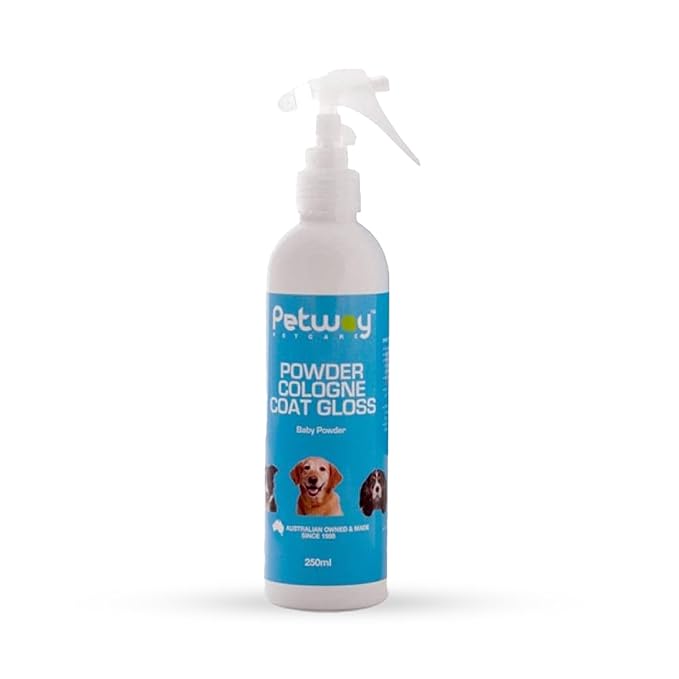Petway Petcare Powder Cologne Coat Gloss – Natural Cosmetic Dog cologne spray, Dog Show Gloss with a Soft Baby Powder Fragrance, Pet Odour Eliminator and Dog Grooming Spray– 250ml