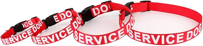 Plutus Pet Service Dog Collar,Printed in Large Letters on Nylon Webbing,Prevents Accidents by Warning Others of Your Dog in Advance,Two Colors,Four Sizes,Neck 14-20 inch,Medium,Red