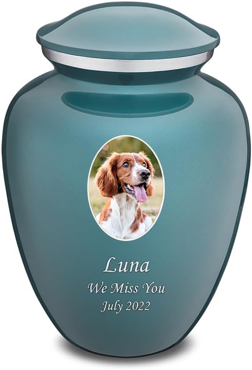 Geturns Embrace Personalized Picture Urn for Small Pets I Teal Photo Cremation Urns for Dogs and Cats I 44 lbs