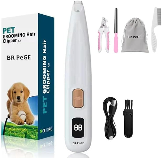 Dog Paw Trimmer with LED Light, Upgraded Safety Electric Paw Trimmer for Dogs and Cats Paw Cleaner, 35dB Low Noise Multifunctional Dog Clippers Recharg. Hair Shaver for Paws, Ears, Face,Rump and Eyes