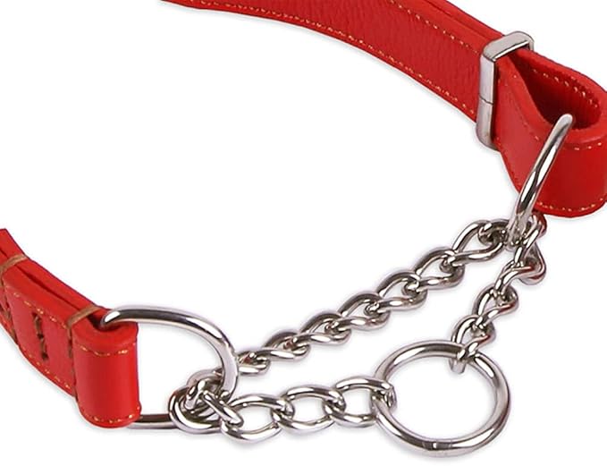 Love Dream Martingale Collars for Dogs, Leather Training Dog Collar, Stainless Steel Chain Anti-Escape No Pull Dog Collar for Medium Large Dogs (S(11.8"-16.9"), Red)
