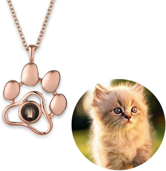 Dog Memorial Necklace & Keychain Gifts Personalized Projection Picture Custom Photo for Pet Lover in Memory of Cat