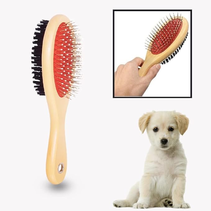 Dog Brush for Grooming Shedding Messaging & Cleaning for Long and Short Haired Dogs, Cats | 2 in 1 Pin & Bristle Soft Pet Hair Double Sided Dog Brush for Cleaning Loose Fur & Dirt (Size Small 17cm)