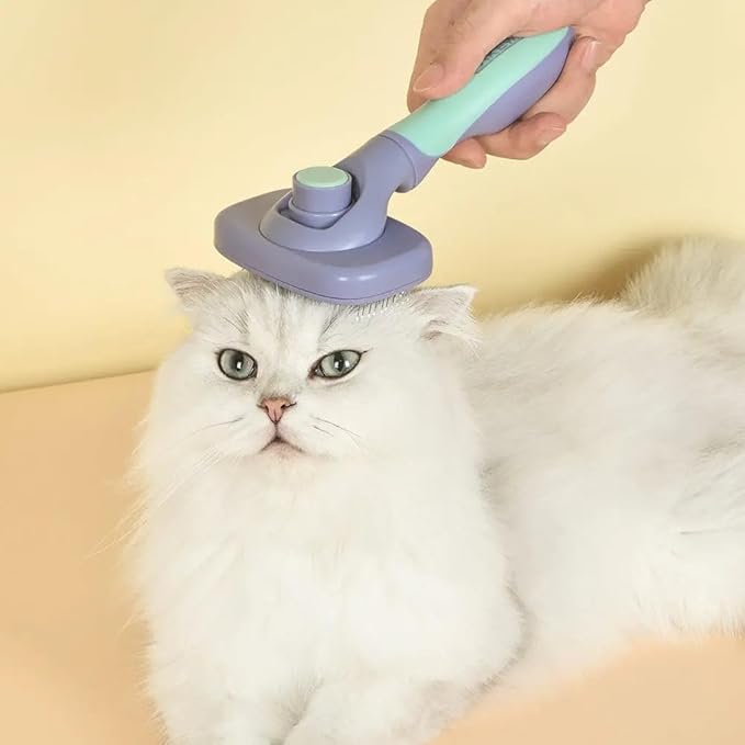 One for Pets 360-degree Rotating Head Self-Cleaning Dog&Cat Slicker Brush, Cat Brush with Release Button, Indoor Cats Shedding, for Cat and Dog Grooming (Navy & Yellow)