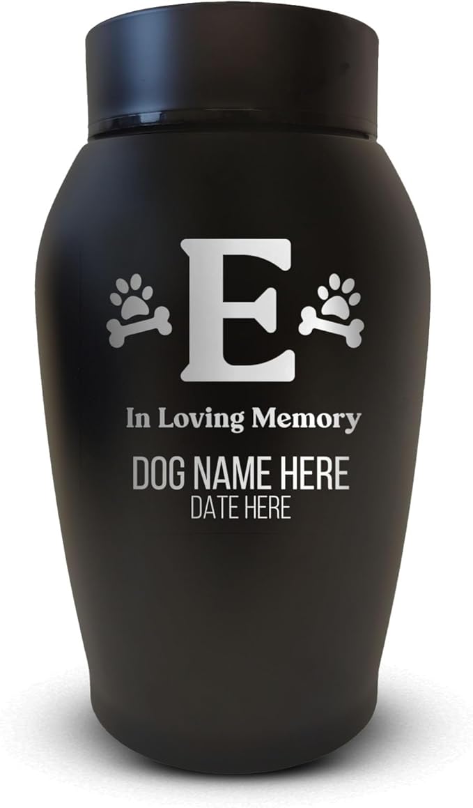 Personalized Custom Small Keepsake Urn Engraved with Pet Name, Date, and Dog Design - 5.2" Black Powder Coated Steel Cremation Urn for Dogs Ashes | 12-16 lb Capacity, Dog Bone and Paw