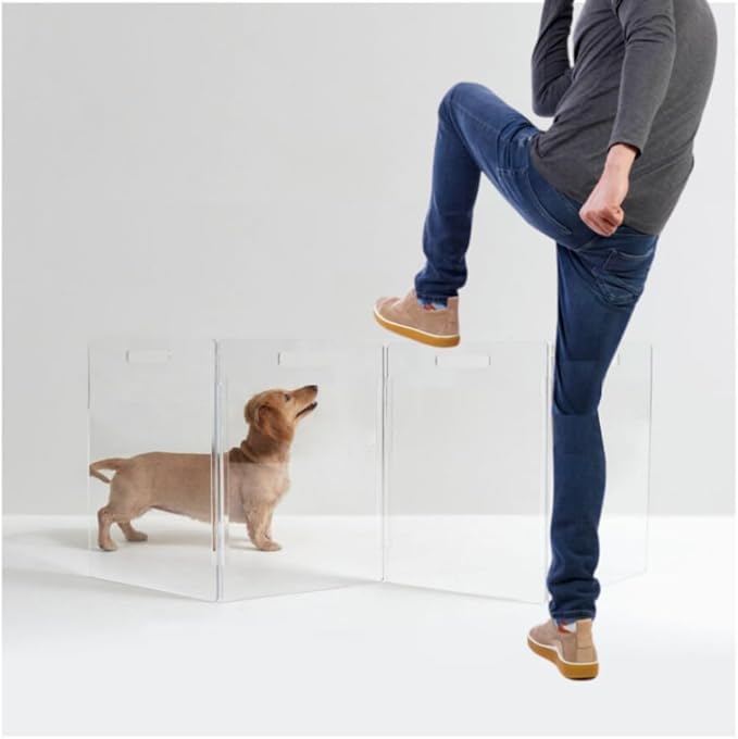 Hiddin Clear Acrylic Dog Gate - Low Zig Zag Clear Pet Gate for Home 6 Panels - Sturdy Free-Standing Design - Modern Acrylic Dog Pen - Transparent Pet Gates for Home - Safe & Stylish