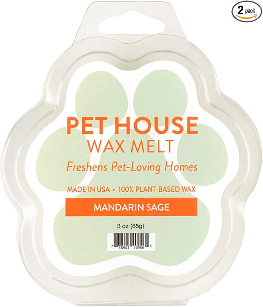 Pet House Mandarin Sage Scented Wax Melts - Natural, Long-Lasting, Plant Based Pet Friendly Soy Wax Melts Pack of 2