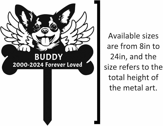 Personalized Chihuahua Dog Memorial Grave Marker Metal Garden Decor Sign with Stake, Custom Dog Memorial Stake with Wings Dog Sympathy Gift Pet Loss Burial Stake, Customized Memorial Plaque