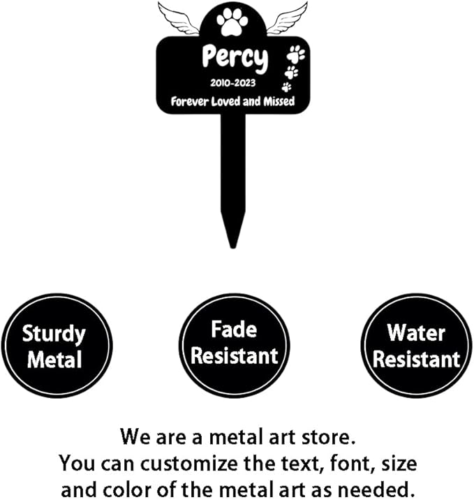 Custom Dog Memorial Grave Marker, Personalized Dog Memorial Garden Stake, Customized Metal Dog Claw Paw Memorial Grave Stake for Cemetery, Sympathy Grave Stake Plaque with Wings