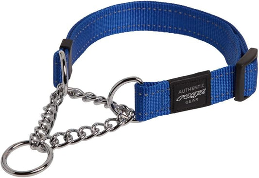 Rogz Utility Medium 5/8-Inch Reflective Snake Obedience Half-Check Dog Collar, Blue