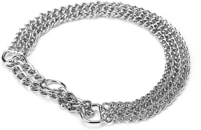 Silver Dog Chain Collar, Heavy Duty Training Triple Row Chains Choker Collar Metal Slip Choke Collar Martingale Collars for Small Medium Large Dog, D2.0mm