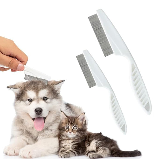 Multifunctional Pet Hair Comb, Multifunctional Pet Grooming Brush Flea and Tear Stain Removal, Fine-Tooth Stainless Grooming Comb Stainless for Small Dogs Puppies (White)