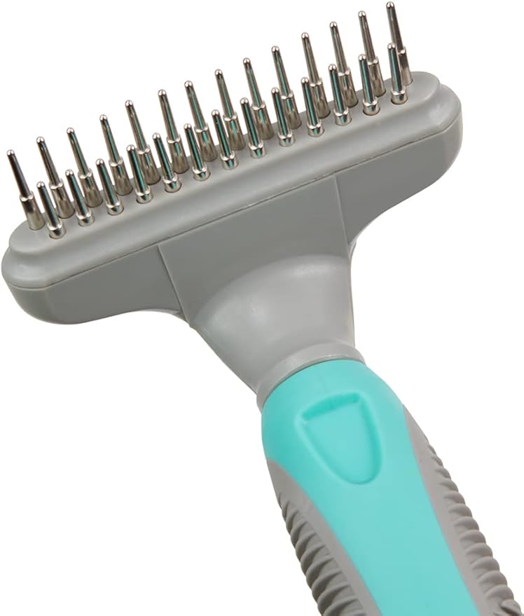 Dematting Brush for Dogs, Double Row Undercoat Fur Rake, Effective Deshedding Rake for Thick Coats, Professional Pet Grooming Tool