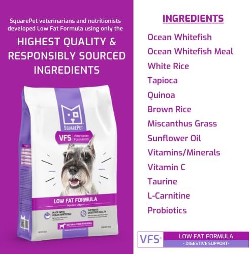 SquarePet Veterinarian Formulated Solutions Low Fat Content Lean Whitefish, Highly Digestible, Dry Dog Food 4.4lbs