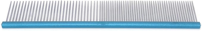 Pet Steel Comb Dogs and Cats, Professional Dog Grooming Comb For Shedding Tangles Knots, Pet Dematting Comb with Rounded Teeth and Non Slip Grip Handle for Long Haired Breeds(Blue 22cm/8.7in)