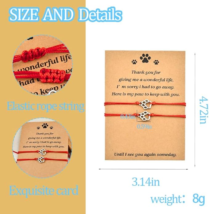 Memorial Bracelet for Pet Loss Sympathy Gifts Paw Print Friendship Bracelets for 2 Remembrance Gifts for Dog Cat Lovers