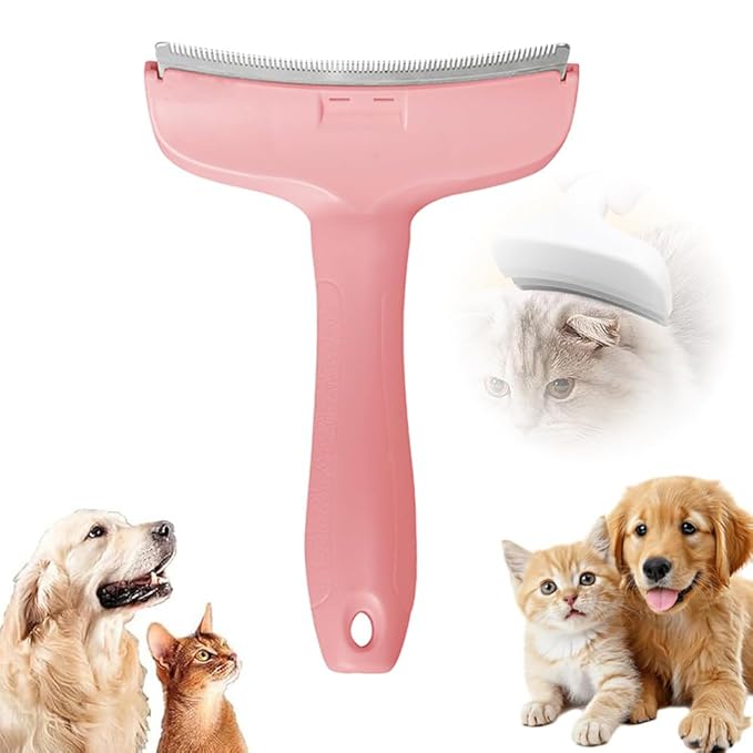 Pet Hair Removal Comb, Cats Dogs Comfy Deshedding Comb, Cat Dog Pet Grooming Brush For Cleaning Shedding Hairs, De-Shedding Clear Tool for Short and Long Hair Pets (Pink, Large)