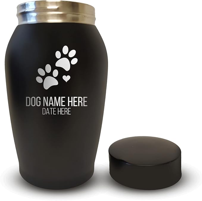 Personalized Custom Dog Urn Engraved Dog Name and Date - Stainless Steel Cremation urns for Dogs Ashes with Airtight Closure | Dog Paws