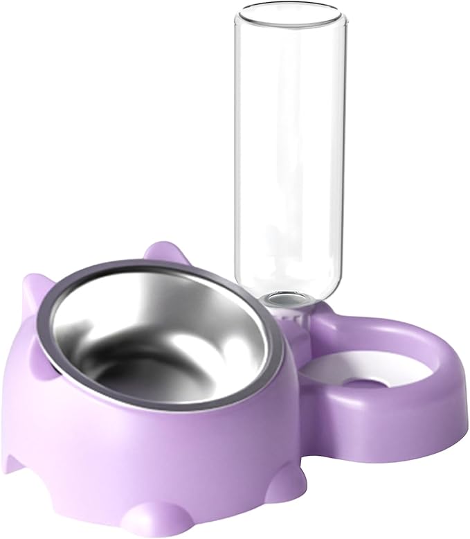 Dog Bowls, Cat Food and Water Bowl Set 16 Degree Tilted Dog Dish with Water Dispenser Automatic Dispenser Bottle Spill Proof Pet Feeder for Cats and Dogs