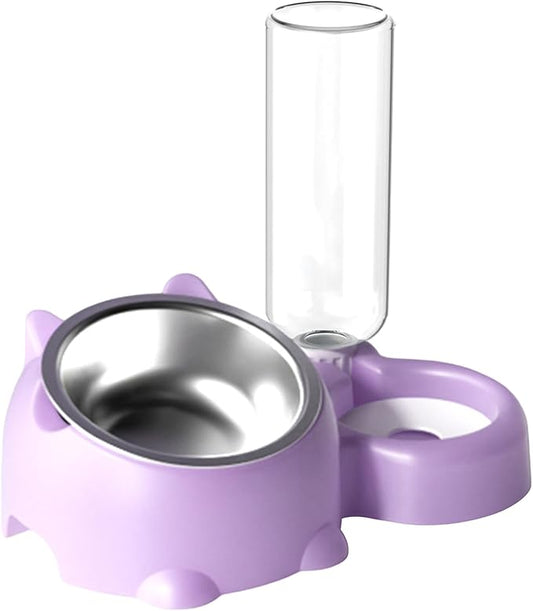 Dog Bowls, Cat Food and Water Bowl Set 16 Degree Tilted Dog Dish with Water Dispenser Automatic Dispenser Bottle Spill Proof Pet Feeder for Cats and Dogs