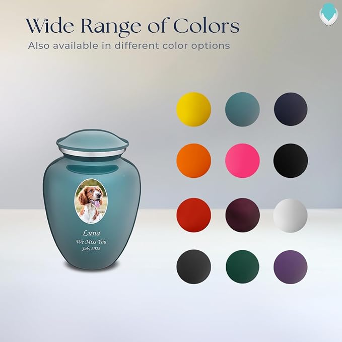 Geturns Embrace Personalized Picture Urn for Small Pets I Teal Photo Cremation Urns for Dogs and Cats I 44 lbs