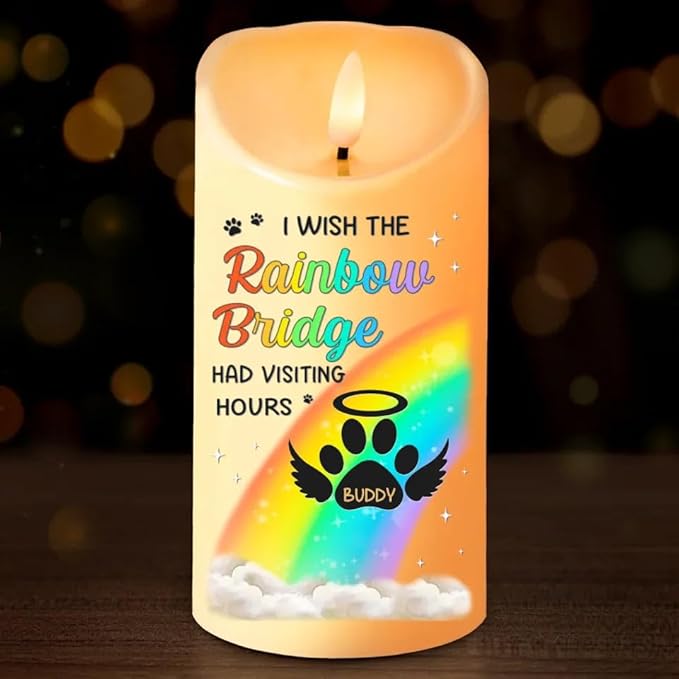 Personalized I Wish The Rainbow Bridge Had Visiting Hours Led Candle Gift for Dog Mom Cat Mom Owners On Pet Birthday Christmas Remembrance Memorial Cat Dog in Heaven Decor