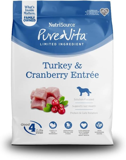 NutriSource Pure Vita Turkey & Cranberry Dog Food, 4LB