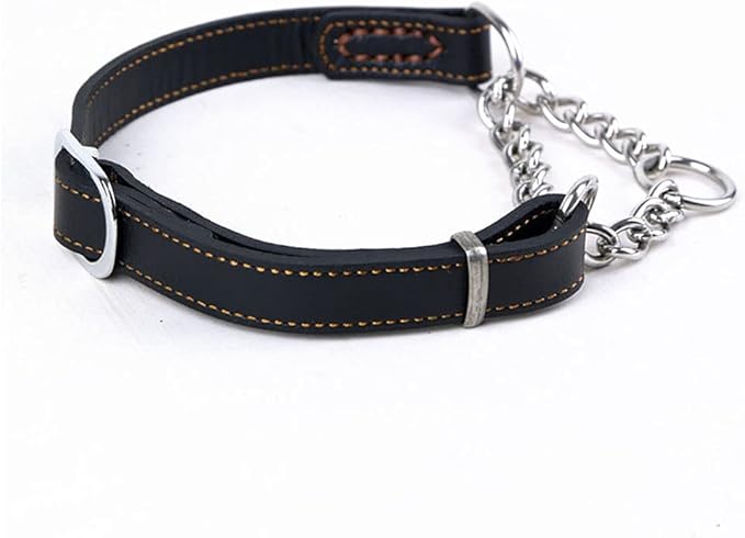Love Dream Martingale Collars for Dogs, Leather Training Dog Collar, Stainless Steel Chain Anti-Escape No Pull Dog Collar for Medium Large Dogs (L(15.7"-20.9"), Black)