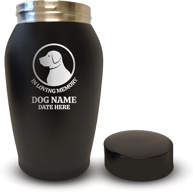 Personalized Custom Dog Urn Engraved Dog Name and Date - Stainless Steel Cremation urns for Dogs Ashes with Airtight Closure | Labrador Silhouette