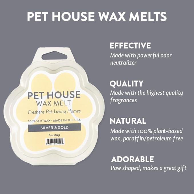 Pet House Silver & Gold Scented Christmas Wax Melts - Natural, Long-Lasting, Plant Based Pet Friendly Holiday Blend of Frankincense and Myrrh Pack of 2