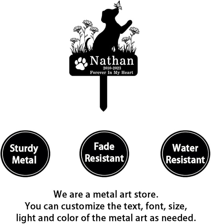 Personalized Flowers Dog Grave Marker Metal Memorial Stake, Custom Paw Butterfly Dog Memorial Grave Marker, Customized Pet Burial Marker for Grave Dog Loss Gifts Dog Statue Memorial Plaque