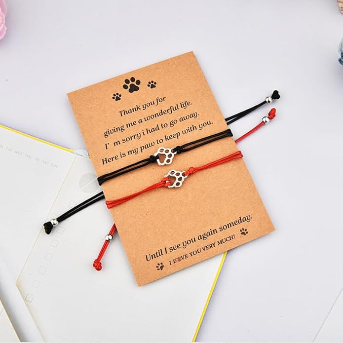 Memorial Bracelet for Pet Loss Sympathy Gifts Paw Print Friendship Bracelets for 2 Remembrance Gifts for Dog Cat Lovers
