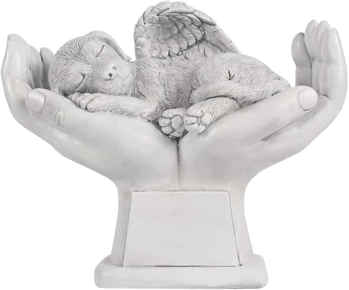 Personalized Dog Pet Grave Markers Memorial Angel Statue Stone with in God's Hands, Dog Pet Headstone Garden Stone，in Loving Memory of A Pet Lost Gift, 7 Inch(H)