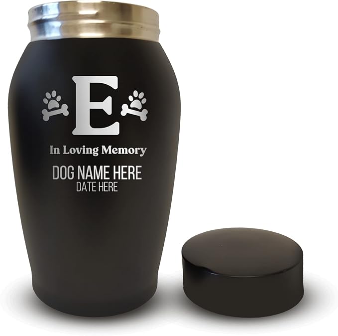 Personalized Custom Dog Urn Engraved Dog Name and Date - Stainless Steel Cremation urns for Dogs Ashes with Airtight Closure | Dog Bone and Paw