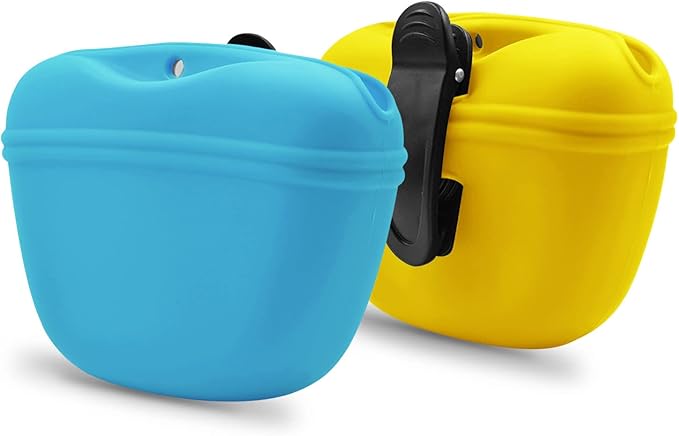 AUDWUD Silicone Dog Treat Pouch,with Dog Training Clicker,Clip on Portable Training Container,Convenient Magnetic Buckle Closing and Upgraded Waist Clip for Enhanced Stability