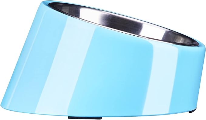 SuperDesign Mess Free 15° Slanted Bowl for Dogs and Cats, Tilted Angle Bulldog Bowl Dog Feeder, Non-Skid & Non-Spill, Easier to Reach Food M/1 Cup Blue