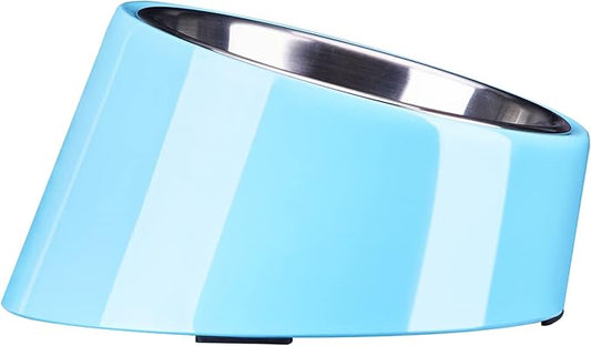 SuperDesign Mess Free 15° Slanted Bowl for Dogs and Cats, Tilted Angle Bulldog Bowl Dog Feeder, Non-Skid & Non-Spill, Easier to Reach Food M/1 Cup Blue
