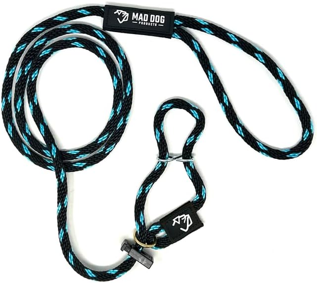 Mad Dog Products Easy Leader Dog Leash 1/2" x 15' Black/Sky Blue Signature Rope - Made in USA
