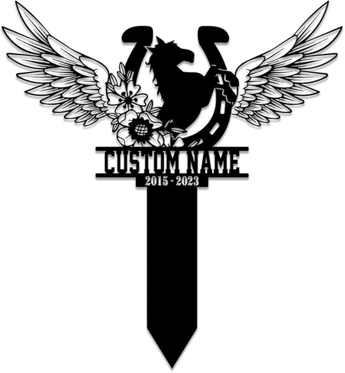 Horse Memorial Stake Personalized, Customized Horse Metal Grave Marker, in Memorial of Horse, Pet Loss Outdoor Plaque, Pony Cross Stake, Horse Tombstone Plaque