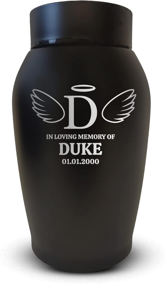 Personalized Custom Dog Urn Engraved Dog Name and Date - Stainless Steel cremation urns for dogs ashes with Airtight Closure | Wings and Halo