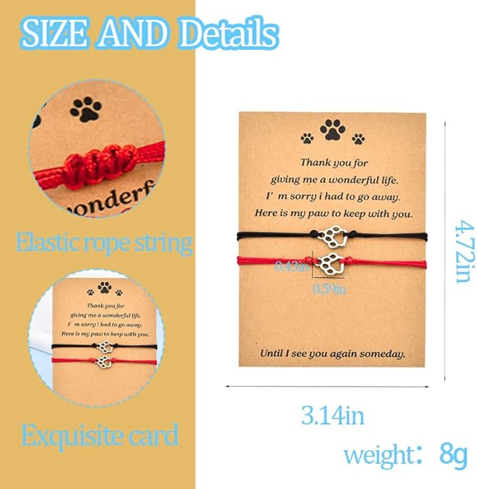 Memorial Bracelet for Pet Loss Sympathy Gifts Paw Print Friendship Bracelets for 2 Remembrance Gifts for Dog Cat Lovers